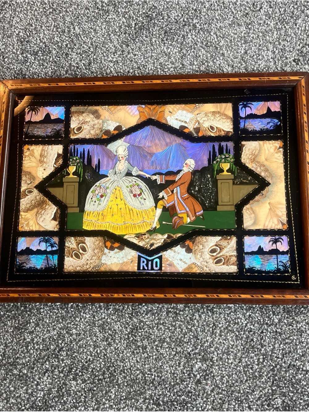 Vtg Inlaid Wood Butterfly San Marcos Rio Brazil 24x15x1 Tray